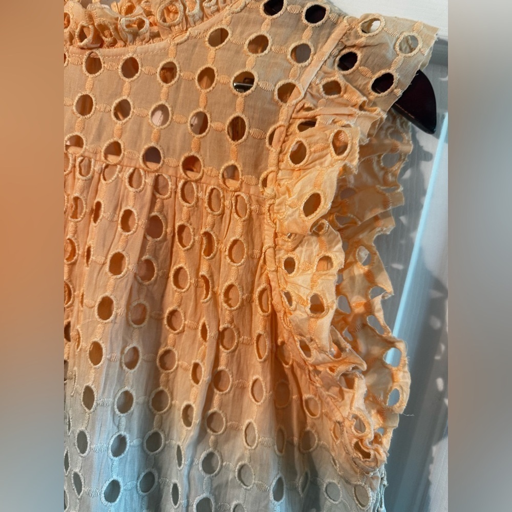 ANTHROPOLOGIE Ollari M BOHO Feminine Ruffle Cotton Tank Tassel Tie Back Cut Out - Picture 4 of 14